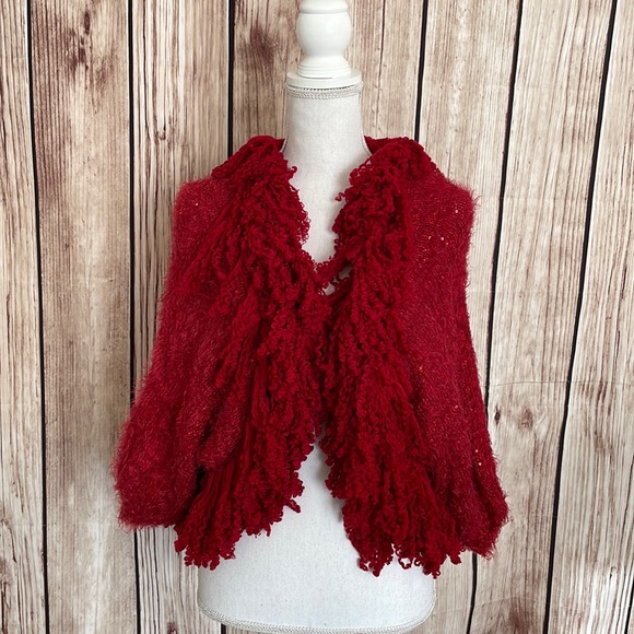 Sioni Sweaters - Sioni NWOT Red Sequined Shrug w/Front Fringe Small/Medium